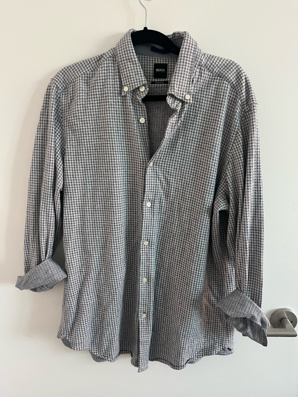 Hugo Boss Men’s Gray Houndstooth Shirt Gray Size Large